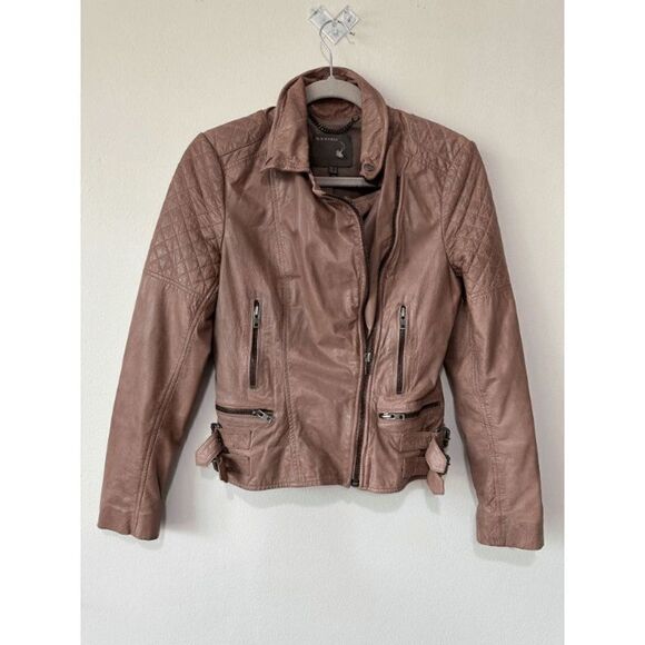 Muubaa Rokel Taupe Leather Biker Jacket Size US 2 - Picture 4 of 16